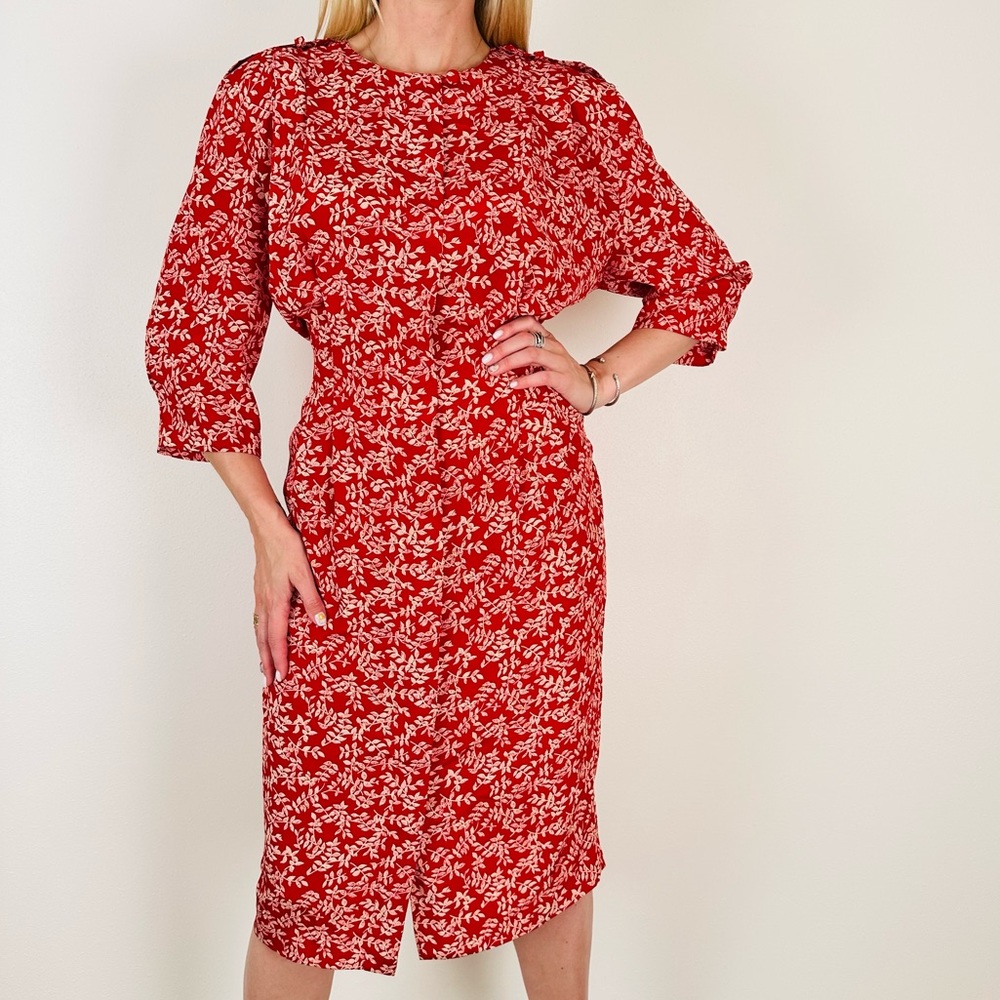 Vintage Ms Chaus Floral Print Shirt Dress Midi Button Front